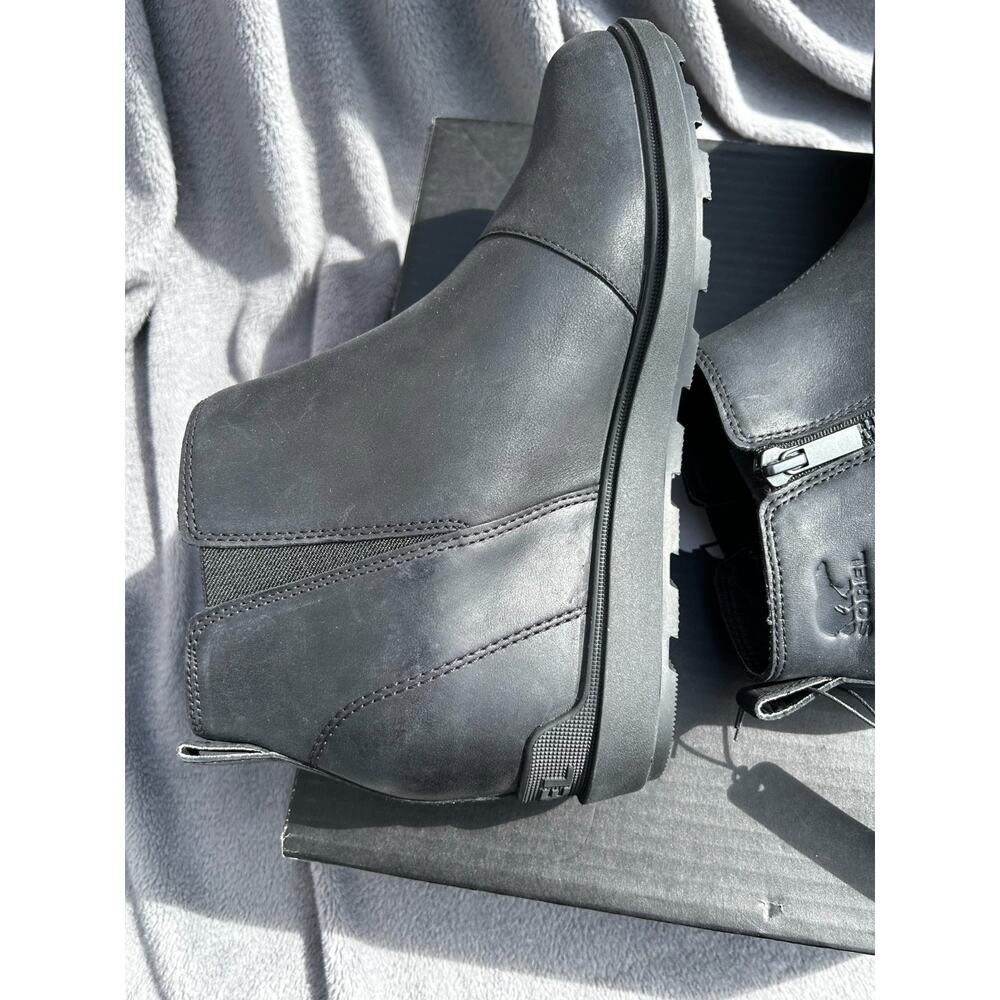 Sorel Evie II Chelsea Wedge Boots Womens 10.5 Black Leather Suede Waterproof NIB - Picture 6 of 9